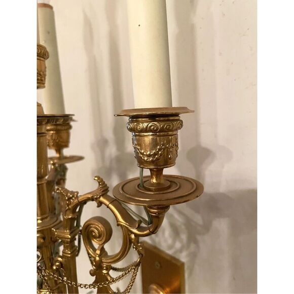 Antique Bronze  Neoclassical Style  Wall Sconse Four Light - Picture 7 of 8